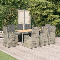 Garden Dining Set with Cushions Grey Poly Rattan