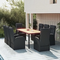 Garden Dining Set with Cushions Black Poly Rattan