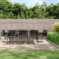 Garden Dining Set with Cushions Black Poly Rattan and Steel