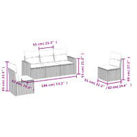 5 Piece Garden Sofa Set with Cushions Black Poly Rattan