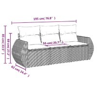 3 Piece Garden Sofa Set with Cushions Grey Poly Rattan