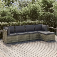 Garden Lounge Set with Cushions Grey Poly Rattan