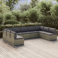 Garden Lounge Set with Cushions Grey Poly Rattan