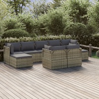 Garden Lounge Set with Cushions Grey Poly Rattan