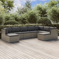 Garden Lounge Set with Cushions Grey Poly Rattan