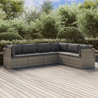 Garden Lounge Set with Cushions Grey Poly Rattan