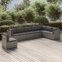 Garden Lounge Set with Cushions Grey Poly Rattan