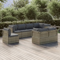 Garden Lounge Set with Cushions Grey Poly Rattan