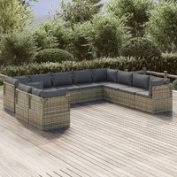 Garden Lounge Set with Cushions Grey Poly Rattan