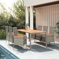Garden Dining Set with Cushions Grey Poly Rattan