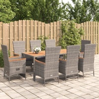 Garden Dining Set with Cushions Grey Poly Rattan