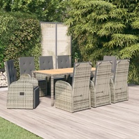 Garden Dining Set with Cushions Grey Poly Rattan