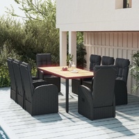Garden Dining Set with Cushions Black Poly Rattan