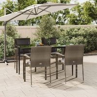 Garden Dining Set with Cushions Black Poly Rattan
