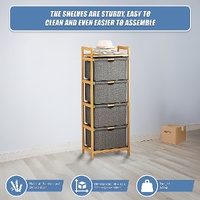 Bamboo Shelf with Storage Hamper – Wooden Organiser with 4 Laundry Bags