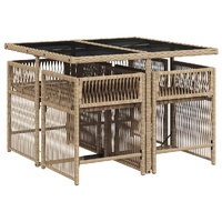 5 Piece Garden Dining Set with Cushions Beige Poly Rattan