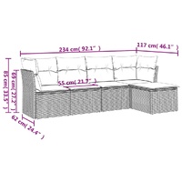 5 Piece Garden Sofa Set with Cushions Black Poly Rattan