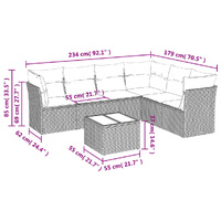 7 Piece Garden Sofa Set with Cushions Black Poly Rattan