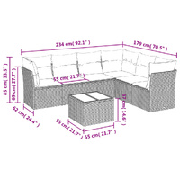 7 Piece Garden Sofa Set with Cushions Black Poly Rattan