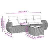 5 Piece Garden Sofa Set with Cushions Grey Poly Rattan