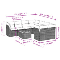 9 Piece Garden Sofa Set with Cushions Grey Poly Rattan