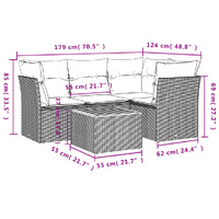 5 Piece Garden Sofa Set with Cushions Grey Poly Rattan