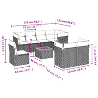 9 Piece Garden Sofa Set with Cushions Black Poly Rattan