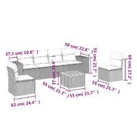 7 Piece Garden Sofa Set with Cushions Black Poly Rattan