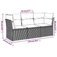 3 Piece Garden Sofa Set with Cushions Black Poly Rattan