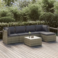 Garden Lounge Set with Cushions Grey Poly Rattan