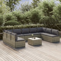 Garden Lounge Set with Cushions Grey Poly Rattan