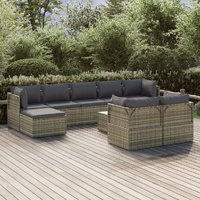 Garden Lounge Set with Cushions Grey Poly Rattan