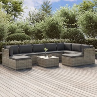 Garden Lounge Set with Cushions Grey Poly Rattan