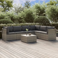 Garden Lounge Set with Cushions Grey Poly Rattan