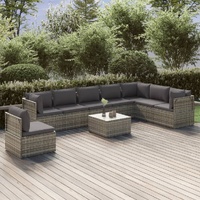 Garden Lounge Set with Cushions Grey Poly Rattan