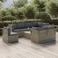 Garden Lounge Set with Cushions Grey Poly Rattan