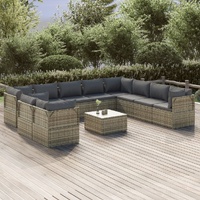 Garden Lounge Set with Cushions Grey Poly Rattan