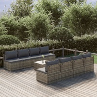 Garden Lounge Set with Cushions Grey Poly Rattan