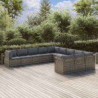 Garden Lounge Set with Cushions Grey Poly Rattan
