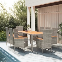 Garden Dining Set with Cushions Grey Poly Rattan