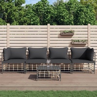 Garden Lounge Set with Cushions Anthracite Poly Rattan