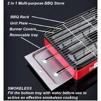 Portable Gas Stove Burner Butane BBQ Camping Gas Cooker With Non Stick Plate Black with Fish Pan and Lid