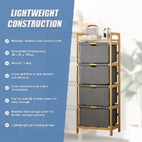 Bamboo Shelf with Storage Hamper – Wooden Organiser with 4 Laundry Bags
