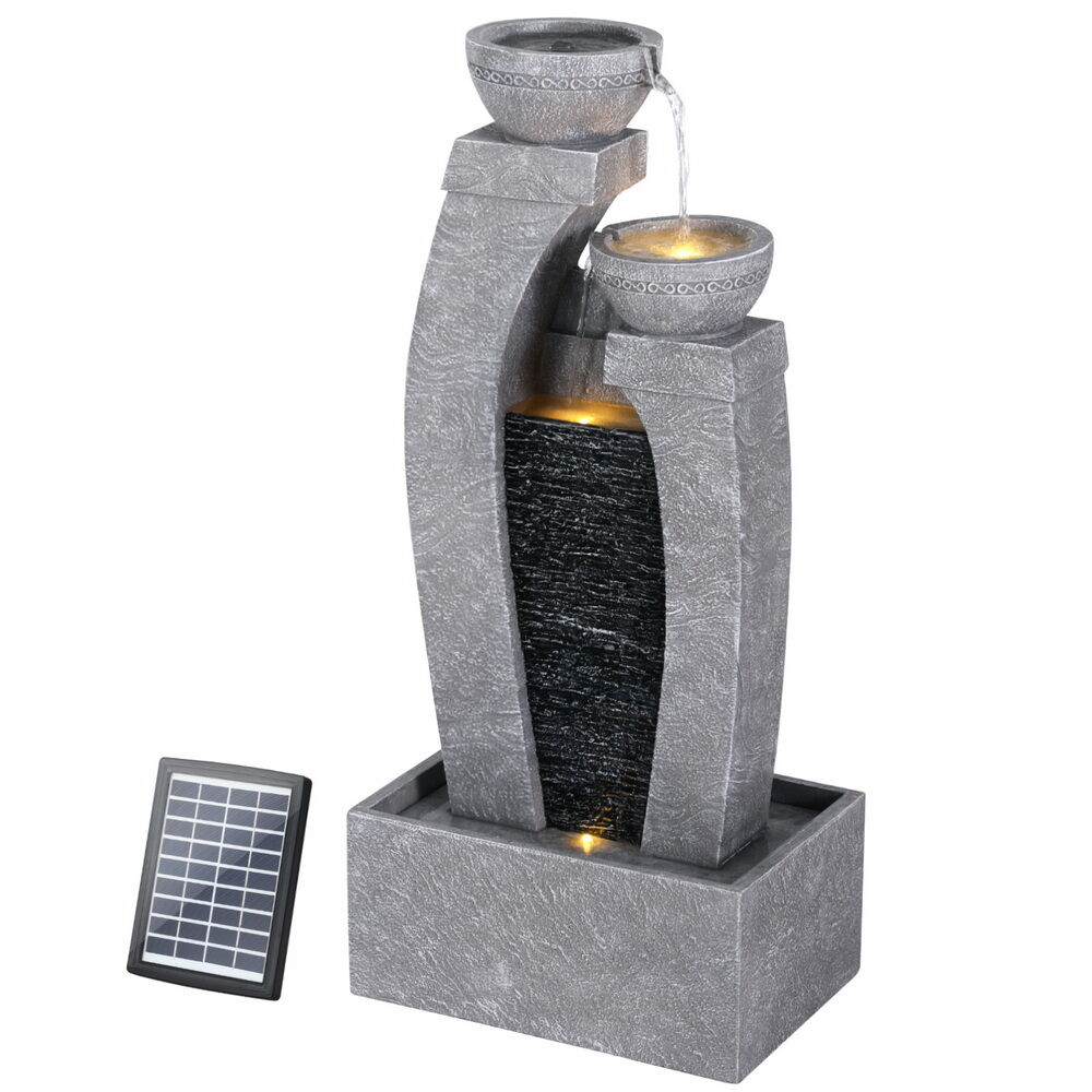 Gardeon Solar Fountain Water Feature Outdoor Fountain Indoor 3-Tier Cascading Grey