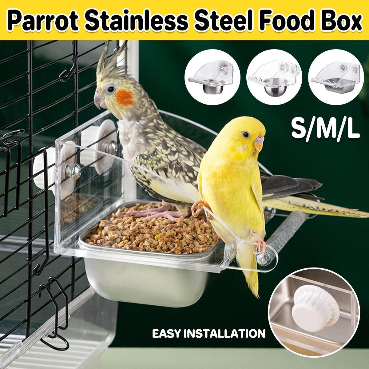 Parrot Stainless Steel Food Bowl Bird Feeder Cage Hanging Dish for Pet Birds