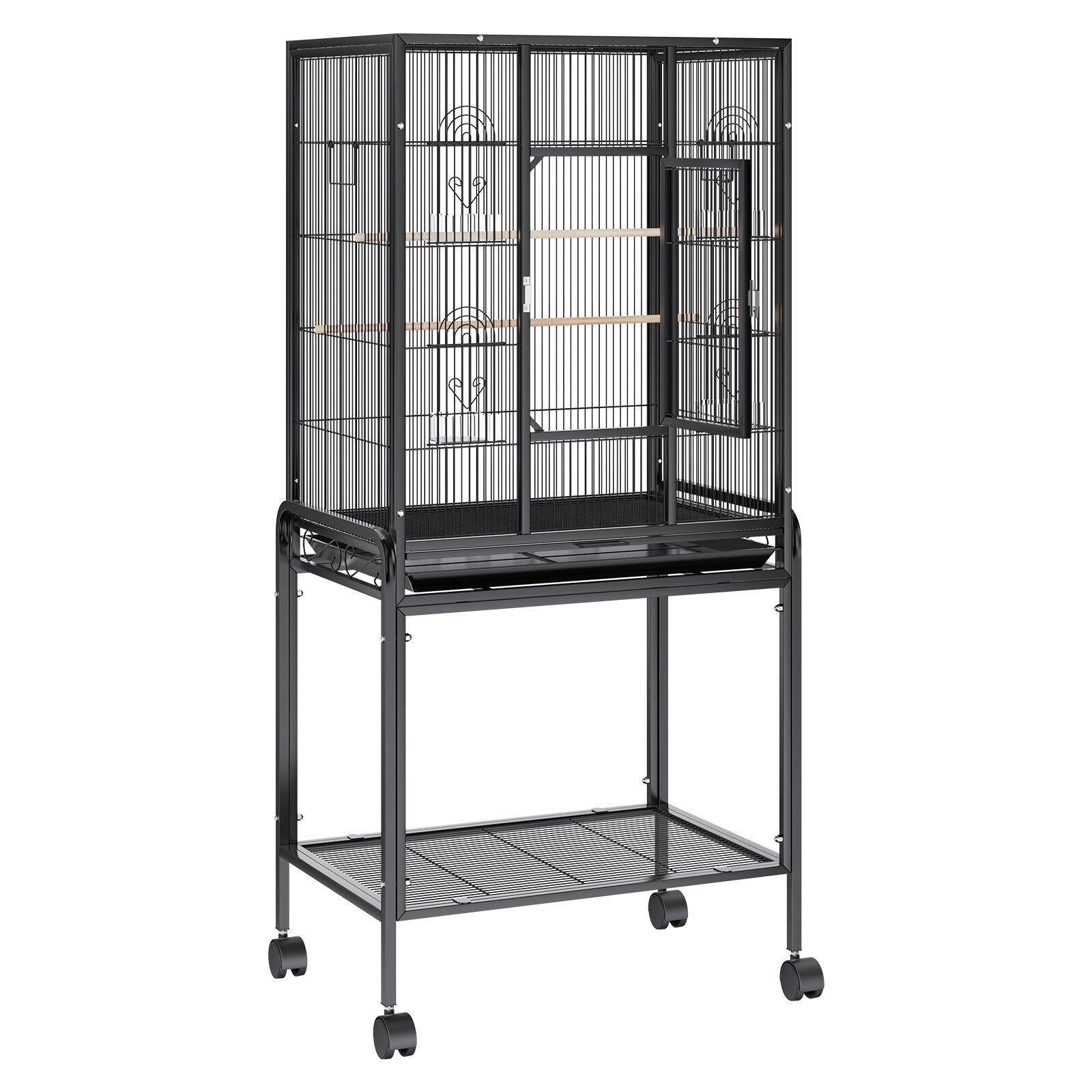VEVOR Standing Bird Cage, Carbon Steel Flight Bird Cage for Parakeets, Cockatiels, Parrots, Macaw with Rolling Stand and Tray