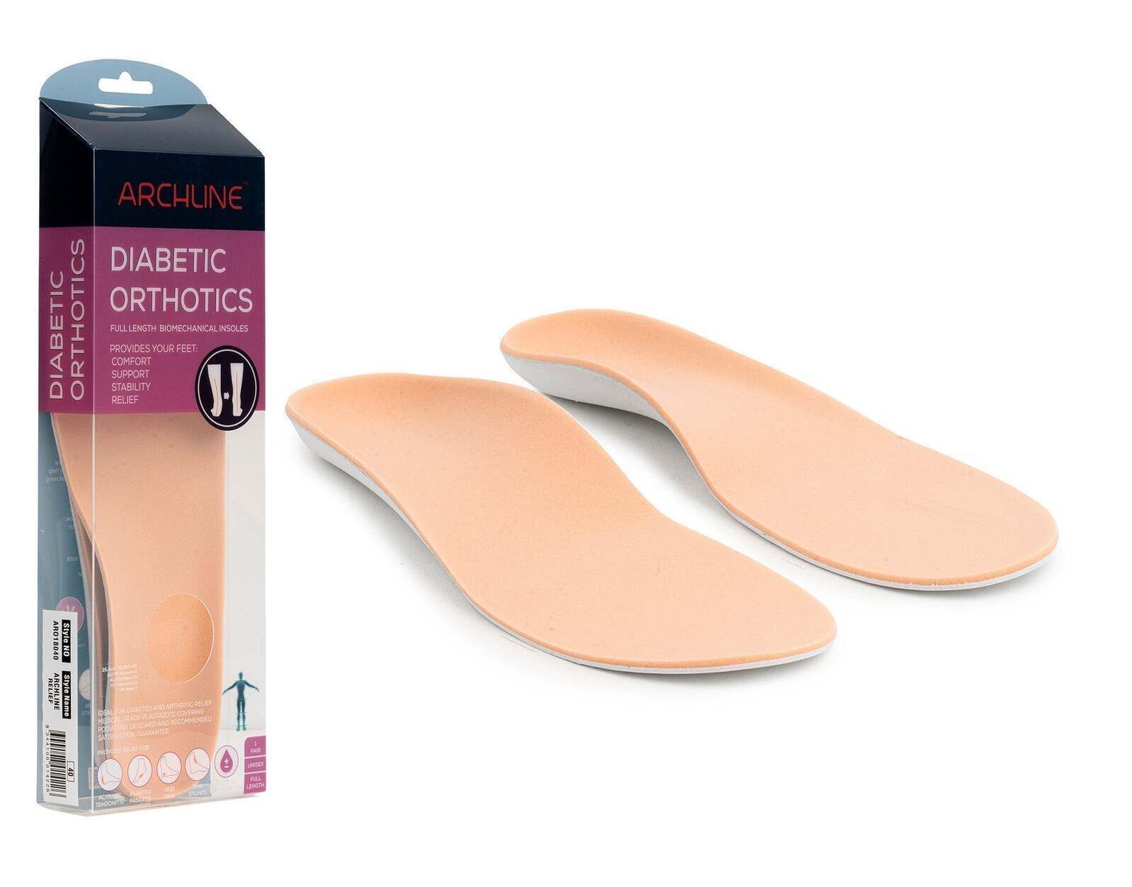 Insoles Orthotics Full Length Arch Support Diabetics Plantar Fasciitis - EUR