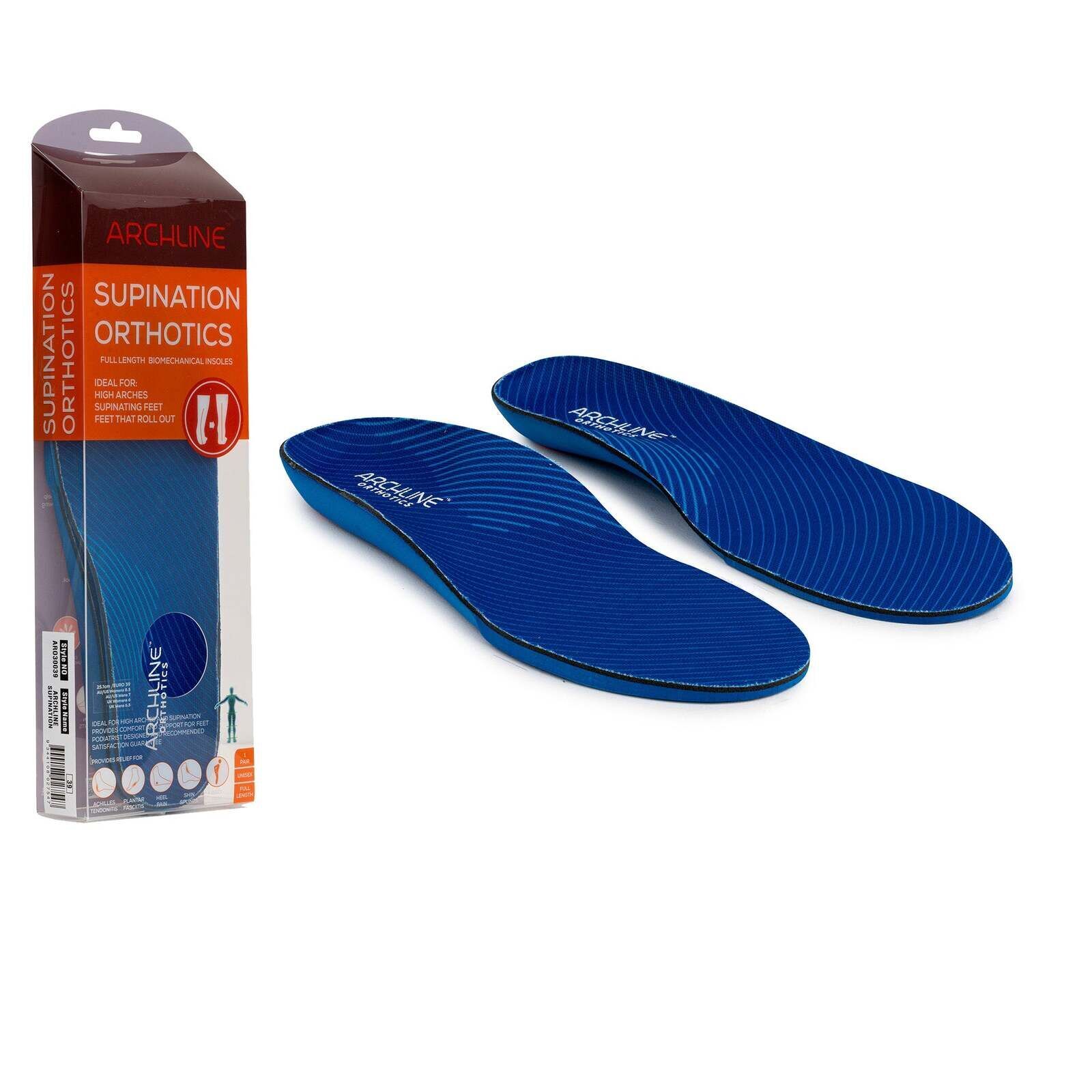 Supination Orthotic Insoles - Full Length Unisex Plantar Fasciitis High Arch - Euro