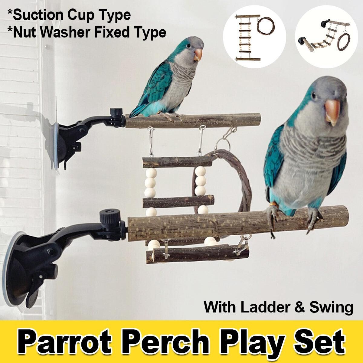 Wooden Parrot Stand Climbing Ladder Swing Toy for Birds Cage Play Accessories