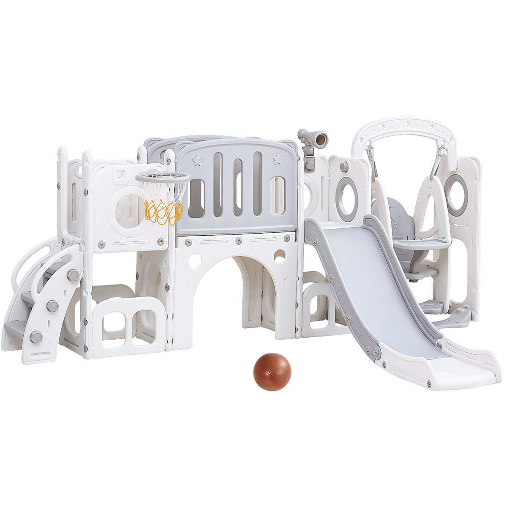Kids Slide Swing Set Basketball Hoop Ring Football Outdoor Toys